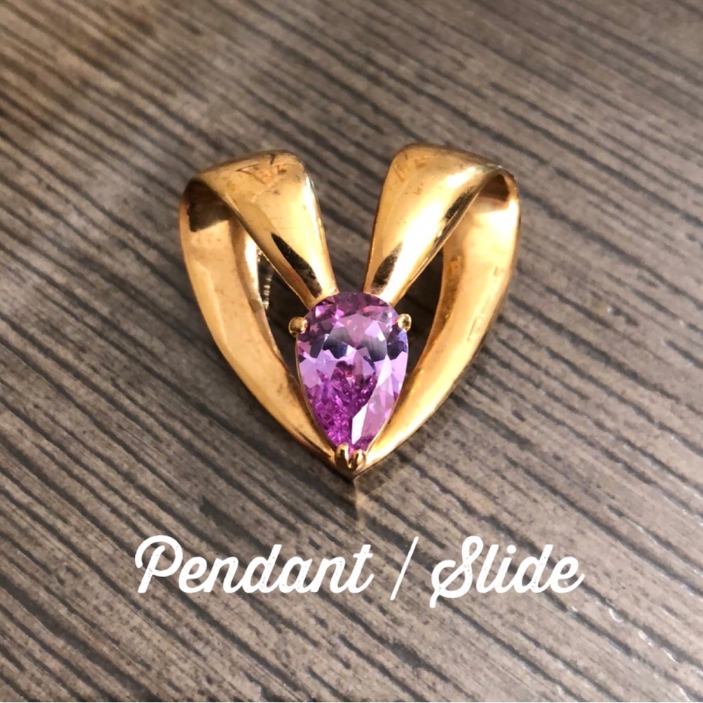 Vintage Pendant / Slide with Purple Gem, Heart Slide